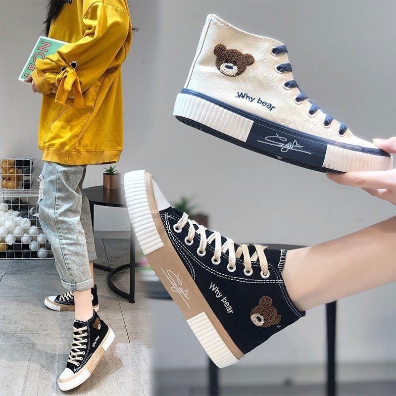 PSC Whybear Sepatu Sneakers Wanita Bermotif Import Korea