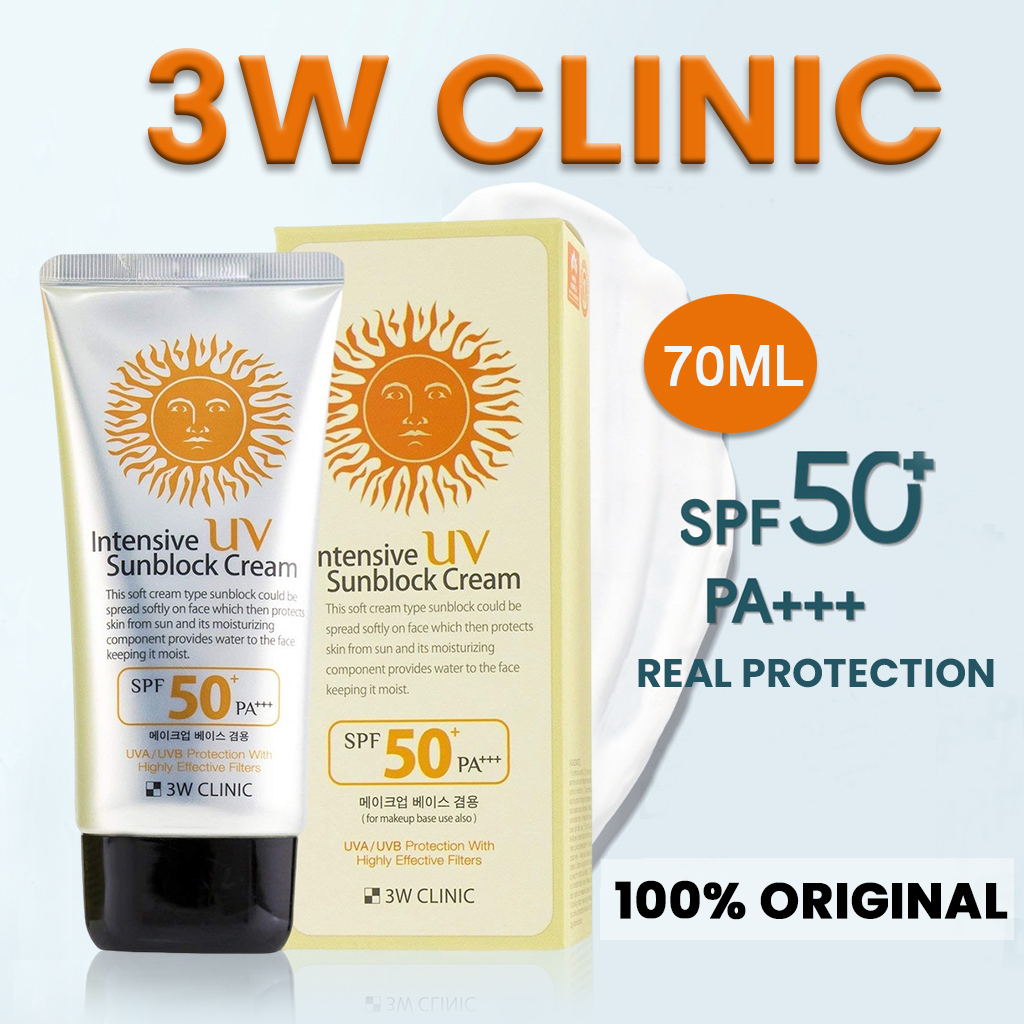 (READY) 3W Clinic Intensive UV Sunblock Cream SPF 50+ PA+++ 70ml / Sunscreen 3W Clinic Ori