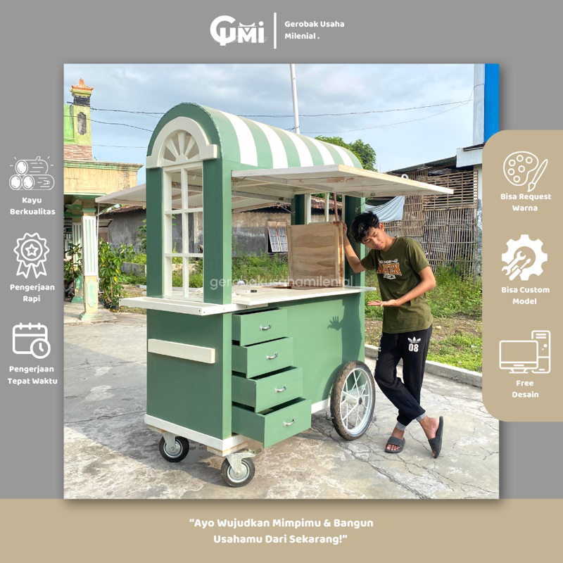 gerobak jualan minuman kekinian / booth minuman bisa custom model