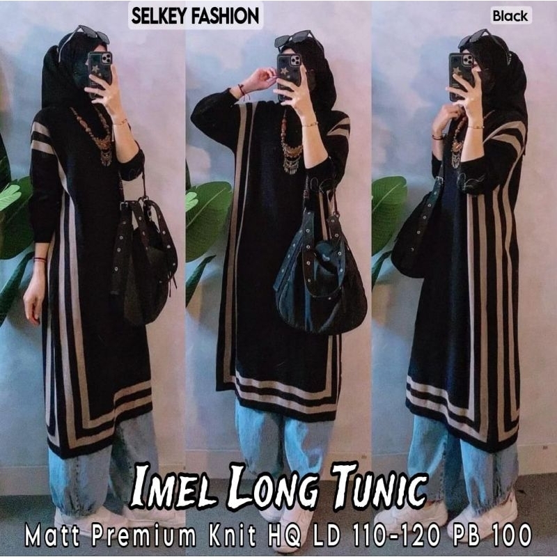 IMEL LONG TUNIC BLOUSE MIDI TUNIK PANJANG WANITA JUMBO BAHAN RAJUT KNIT PREMIUM LD 120 CM FIT XXL