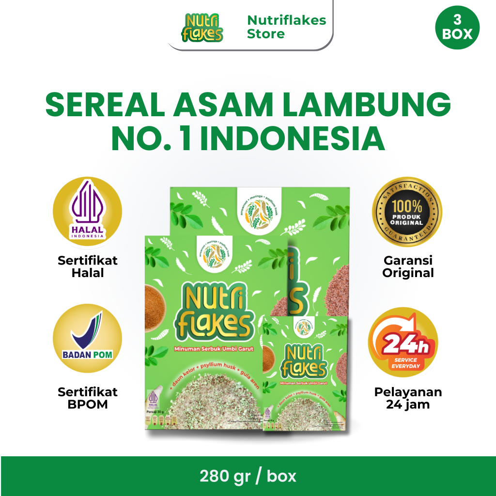 

Nutriflakes Sereal Umbi Garut Asam Lambung Original 3 Box
