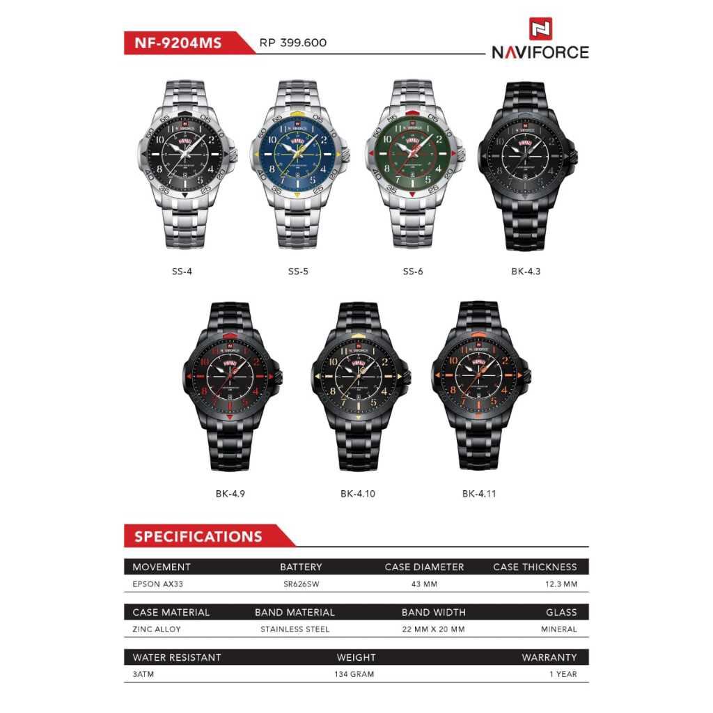 Jam Tangan Pria Naviforce 9204 Rantai Original