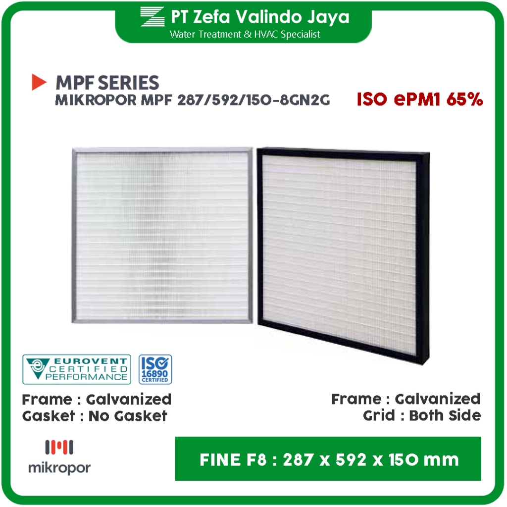 MEDIUM Minipleat Filter F8 MIKROPOR 287 x 592 x 150 mm 12" 24" 6" HVAC