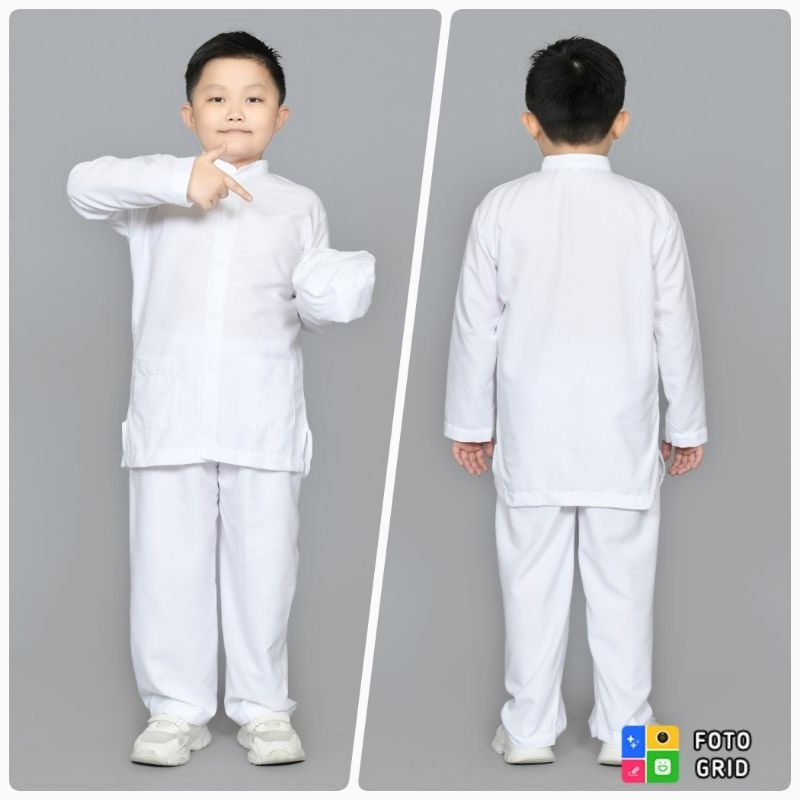 Stelan Taqwa Koko Anak Laki Terbaru Baju Muslim Lengan Panjang Katun Warna Putih Untuk Ngaji