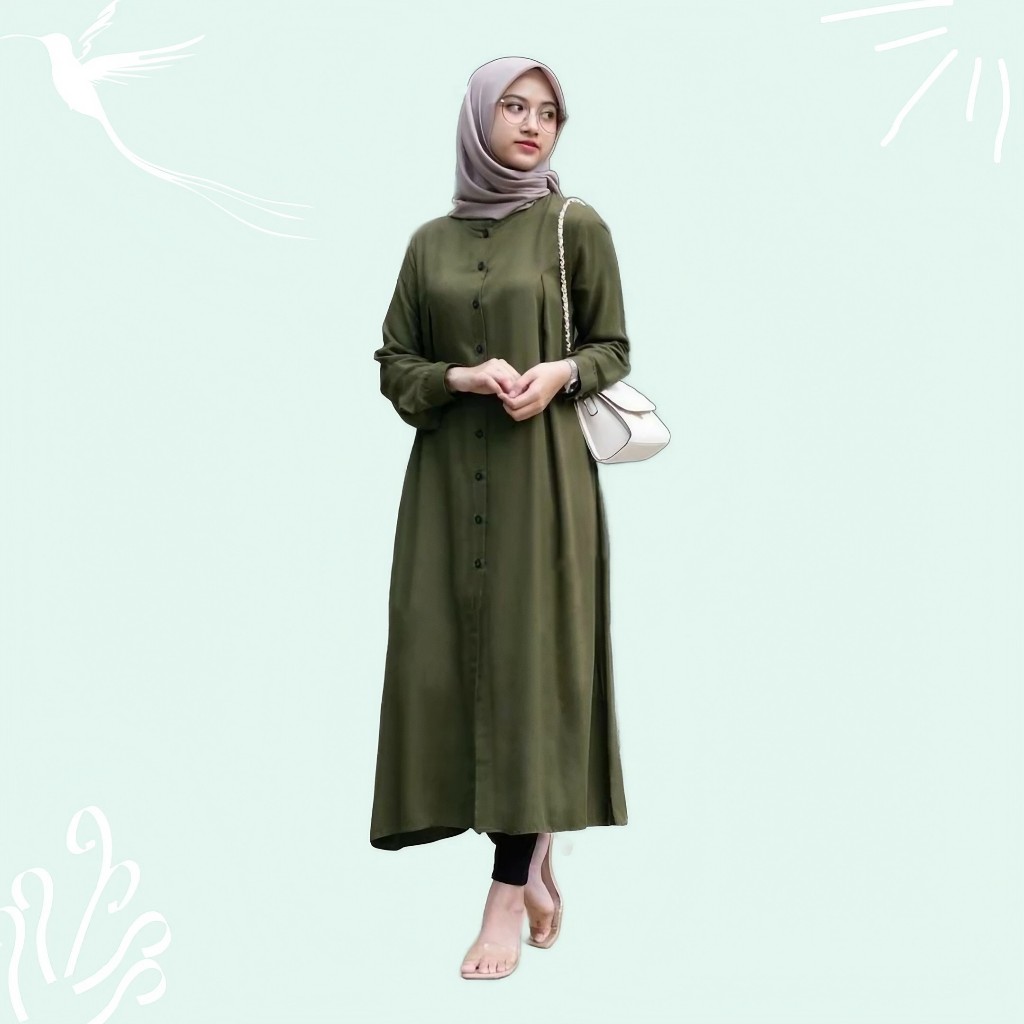 FUJI MIDRESS Baju Wanita Midi Dress Rayon Uniqlo Atasan Cewek Muslimah Tunik Uniqlo Premium
