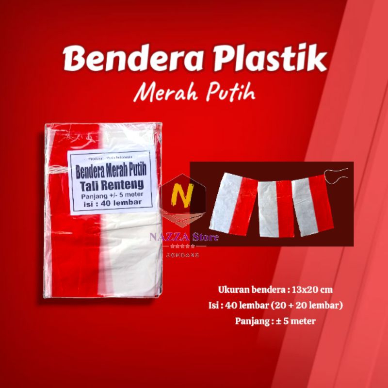 

Pita Bendera Merah Putih Hut RI Plastik Tali isi 20 dan 40 lembar