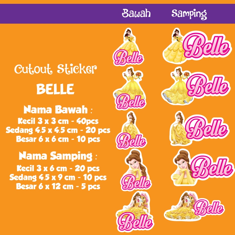 

sticker label nama cutout princess belle