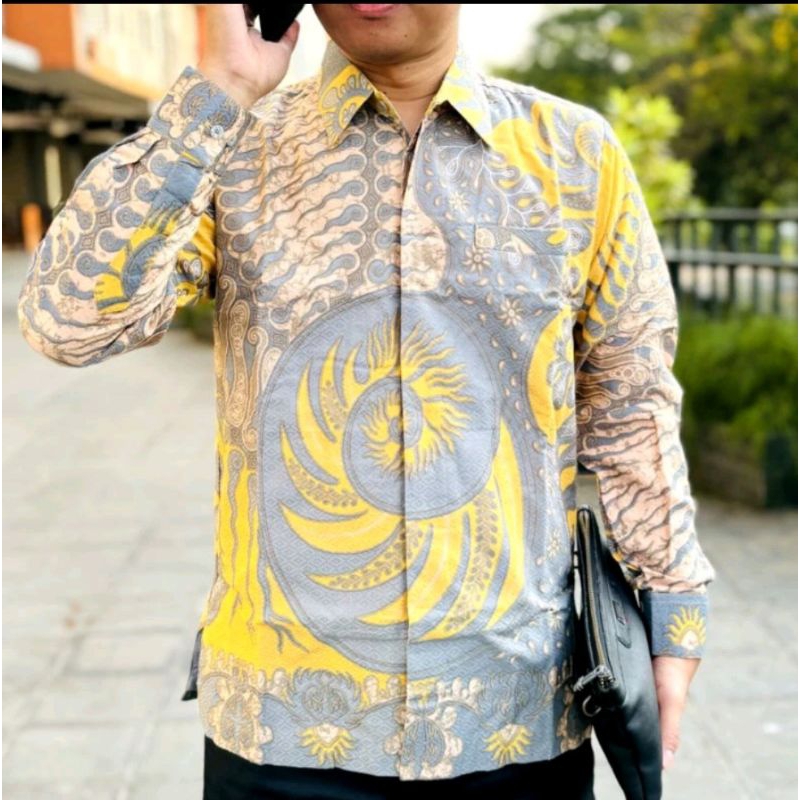 kemeja batik pria lengan panjang lapis furing hero  bahan doby bertexture  benang timbul batik pejab