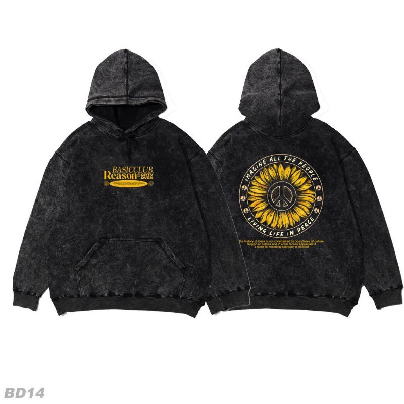 Sweater Hoodie Jumper Oversized Unisex Pria Wanita Black Sandwash | 20 Varian Model Gambar | BCXKP-0