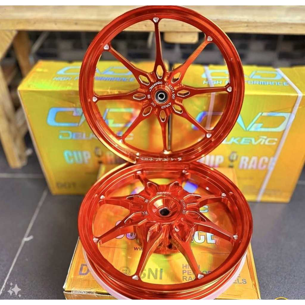 Velg DND D8 Delkevic Mio M3/MioZ/Mio125/Soul GT125/Xride125 Merah Orange Crom Biru  Hitam 185 215 14
