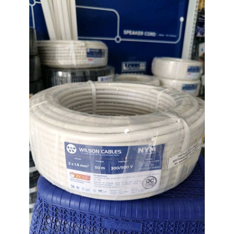 Kabel wilson nym Listrik 2x1,5 mm KAWAT Tembaga Murni kawat 2 tembaga kawat (50 meter)