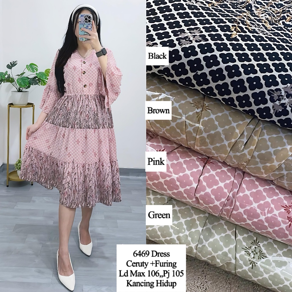 Yulia Midi Dress Kancing Hidup - Dress Ceruty Premium