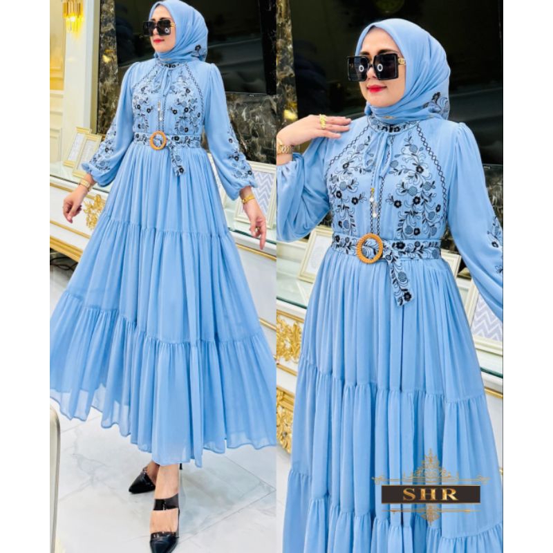 Midi Dress Jambu Ceruty Bordir Full Furing Ori SHR