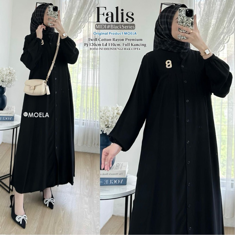 Falis midi dress moela twill premium rayon full kancing allsize
