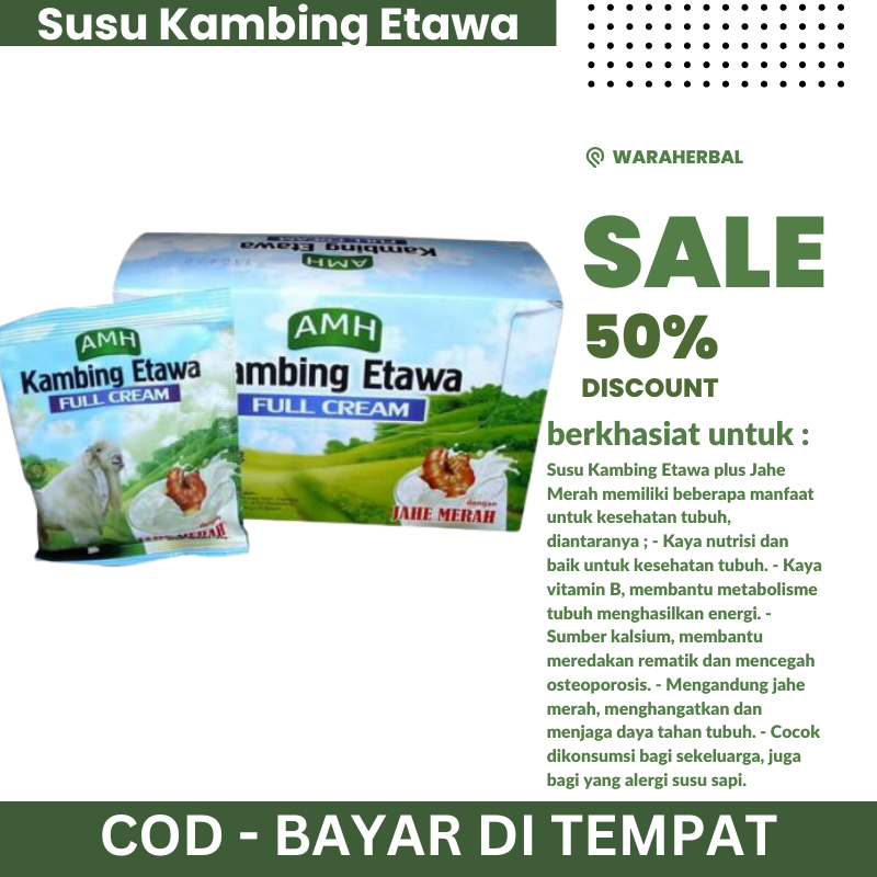 

SUSU KAMBING ETAWA FULL CREAM AMH DENGAN JAHE MERAH SUSU HERBAL BAYI ANAK IBU HAMIL MURAH SACHET