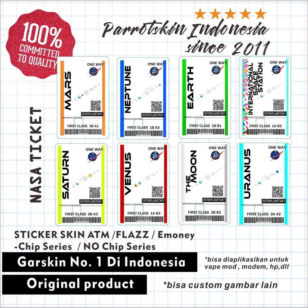 

BERKUALITAS Emoney Flazz Tapcash ATM Debit Credit custom Sticker Skin Card Vinyl NASA Ticket