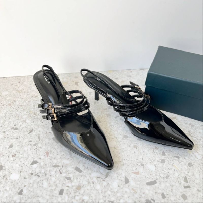 PROMO SALE Sepatu zara heels 5 cm hitam selop sandal