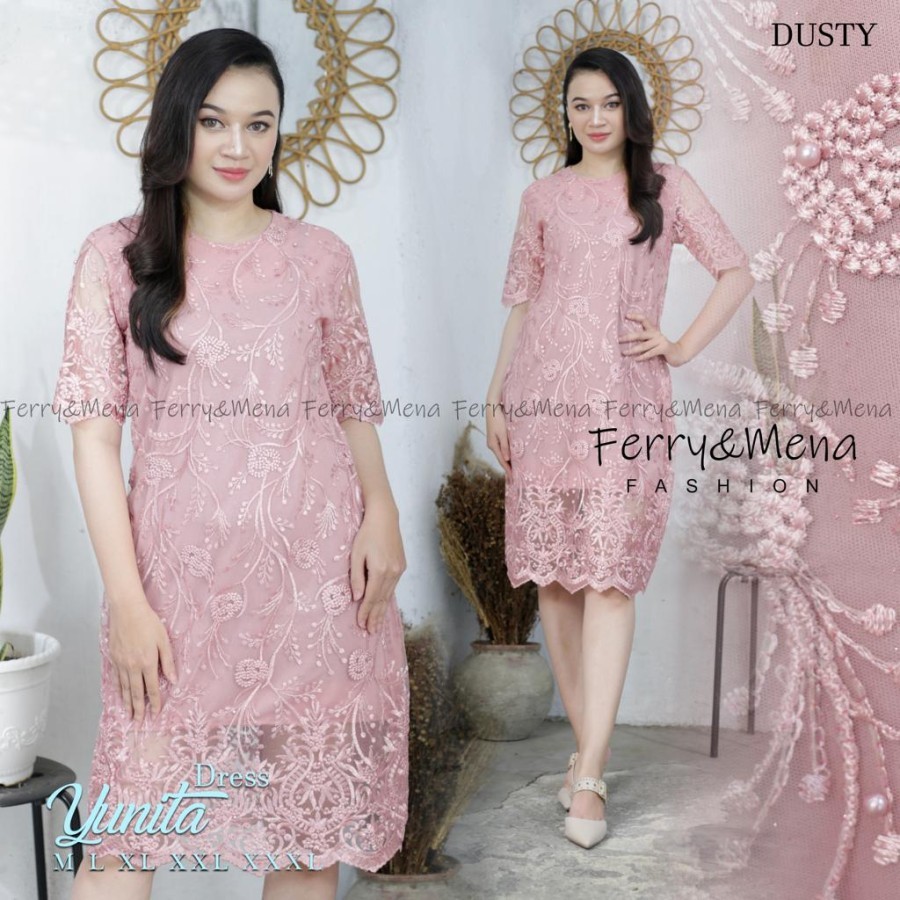dress esmeralda tile dress brukat tile bordir dress natal terbaru
