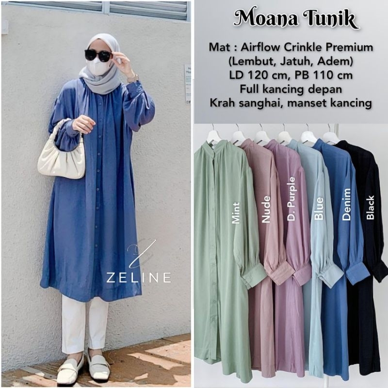 Moana Long Tunik Jumbo LD 120 Bahan Airflow Crinkle Premium By Zeline-Tunik Crinkle Airflow Oversize