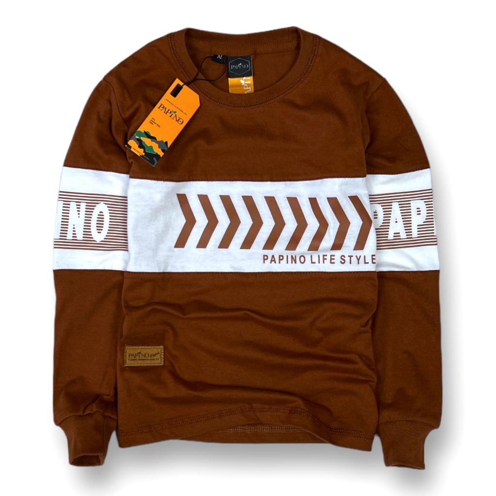 Baju kaos Atasan Anak Laki Laki Usia 1-12 Tahun Lengan Panjang Warna Bestseller Coklat