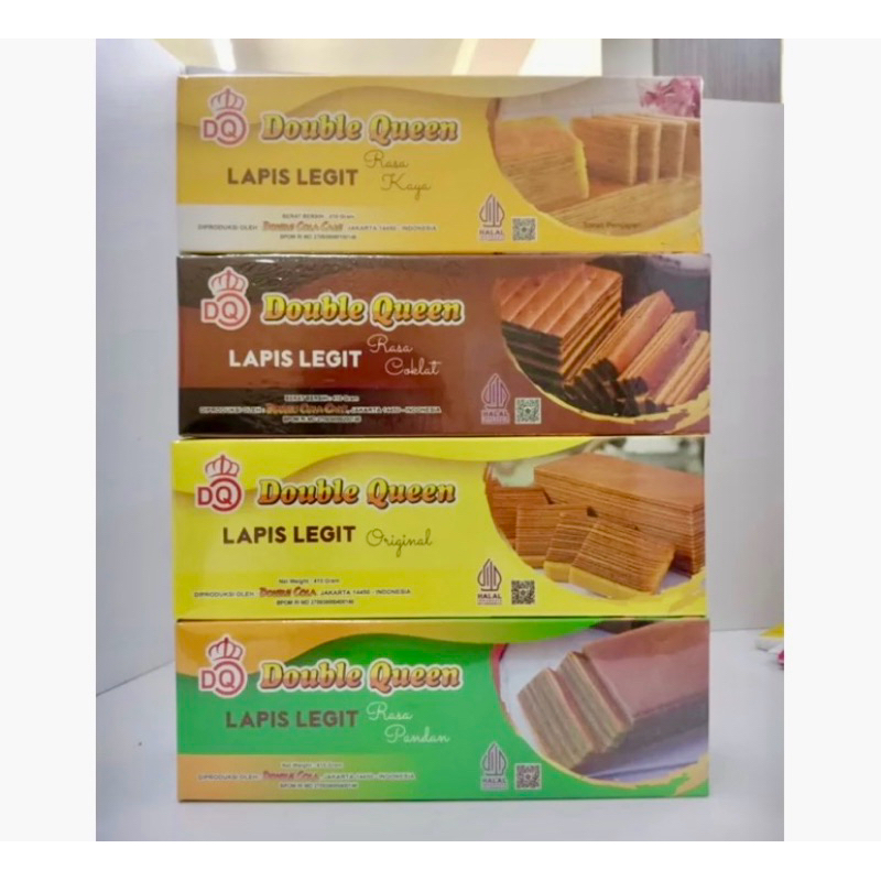 

Double Queen Kue Lapis Legit 410 Gram Aneka Rasa (Coklat/Original/Pandan/Kaya)