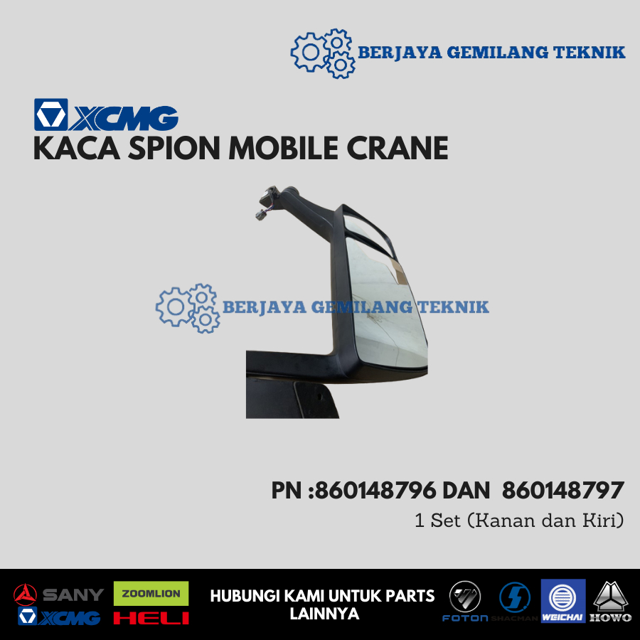 Kaca Spion Mobile Crane XCMG Sparepart QY25K Rearview Mirror 1 Set Kiri 860148796 kanan 860148797
