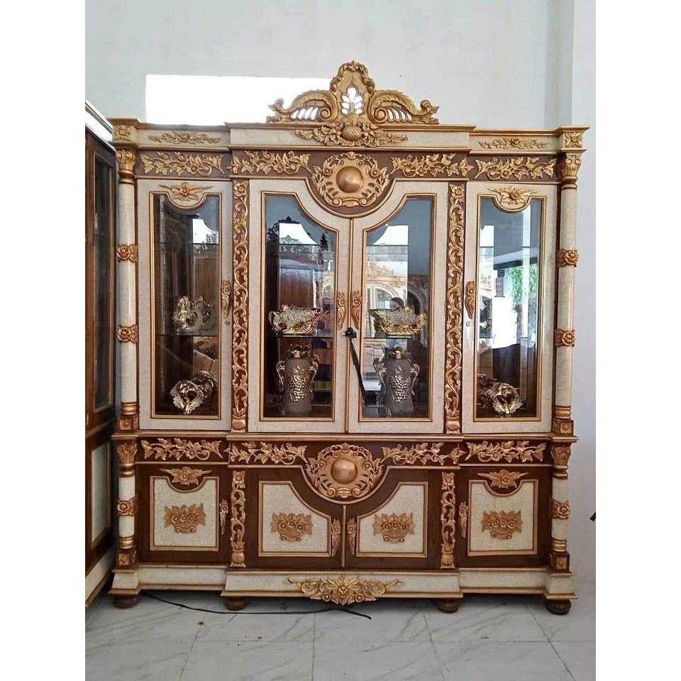 Lemari Hias Ukiran Mewah Minimalis Full Kayu Jati