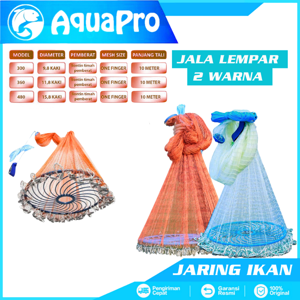 Aquapro Jala Lempar Penangkap Ikan Udang 4 Model Panjang 10m dengan Piring Bulat Terbaru & Termurah