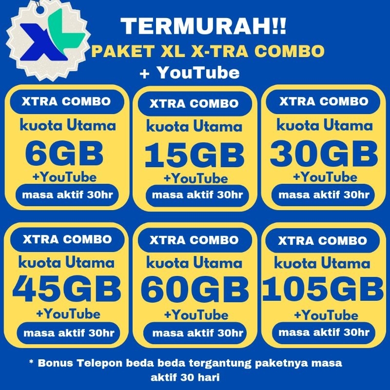 PAKET DATA XL XTRA COMBO YOUTUBE BULANAN