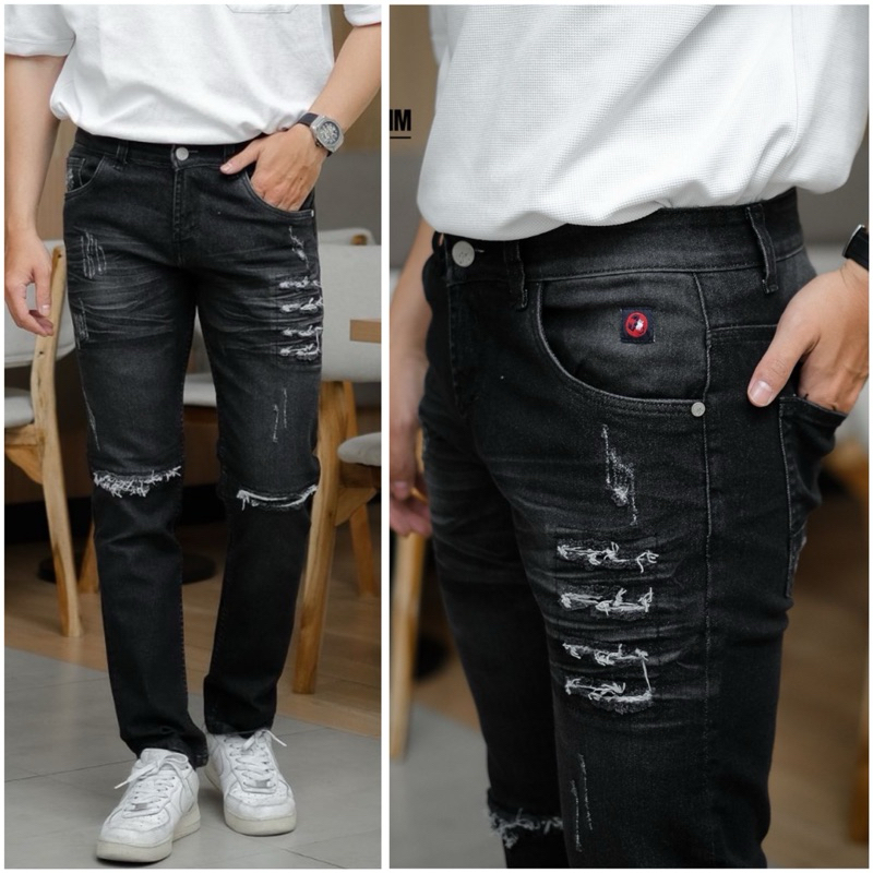 Celana Jeans Sobek Pria / Jeans Sobek Lutut / Celana Panjang Jeans Ripped / Celana sobek Pria Tidak 