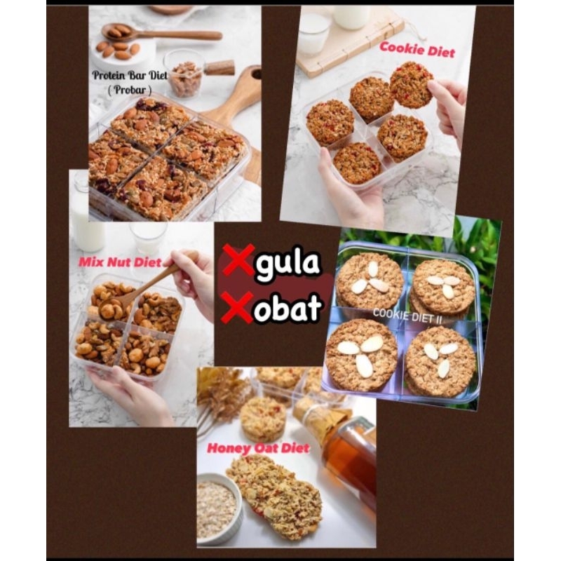 

Snack Diet Rendah Kalori Untuk Turun Berat Badan Paket diet campur 5 toples ( Probar, coodie1, coodie 2, Honey oat, DMN )