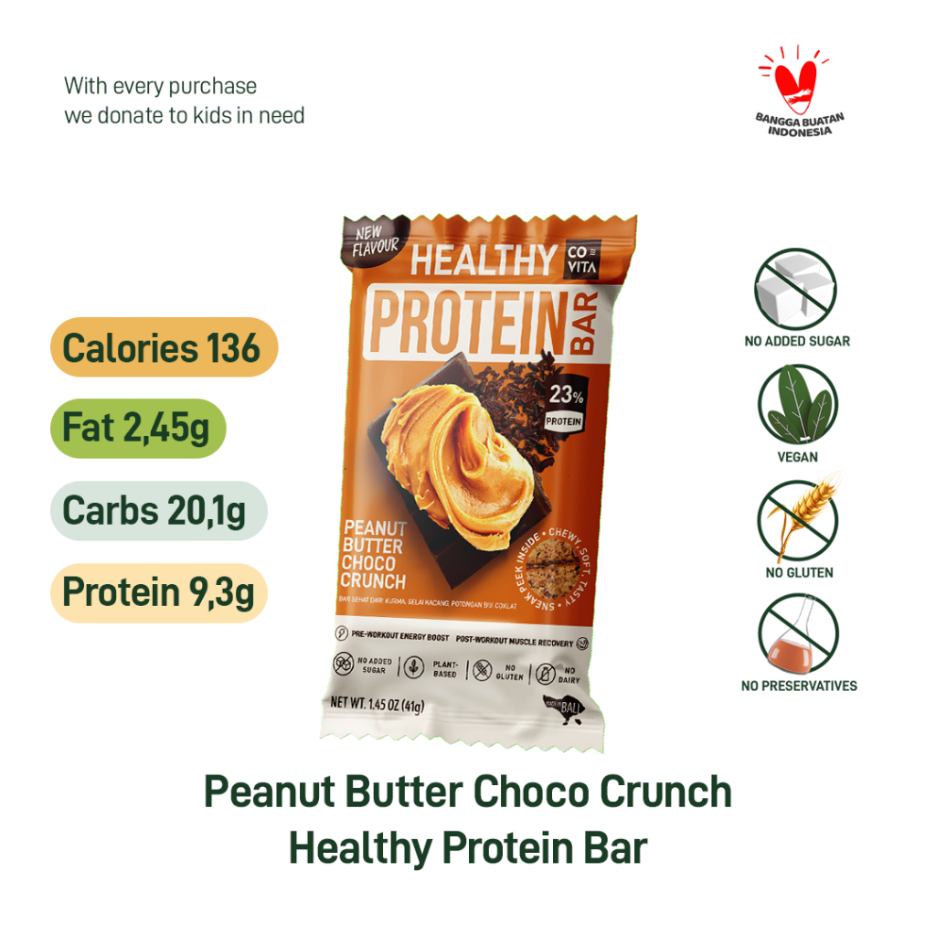 

Covita Healthy Protein Bar - Peanut Butter Choco Crunch - Selai Kacang