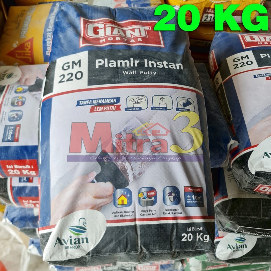 GIANT Mortar 220 20 KG Plamir Instan Acian Tembok Dinding Semen Instan