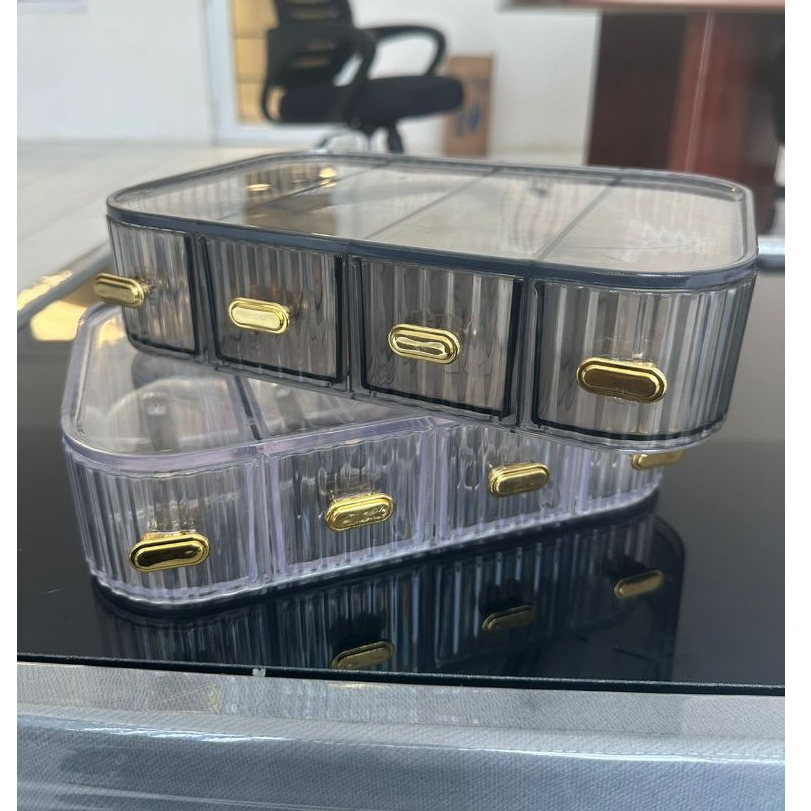 Rak Crystal Rak Meja Serbaguna 4 Laci Susun Wadah Penyimpanan Barang Make Up Rak Kosmetik Tempat Kar