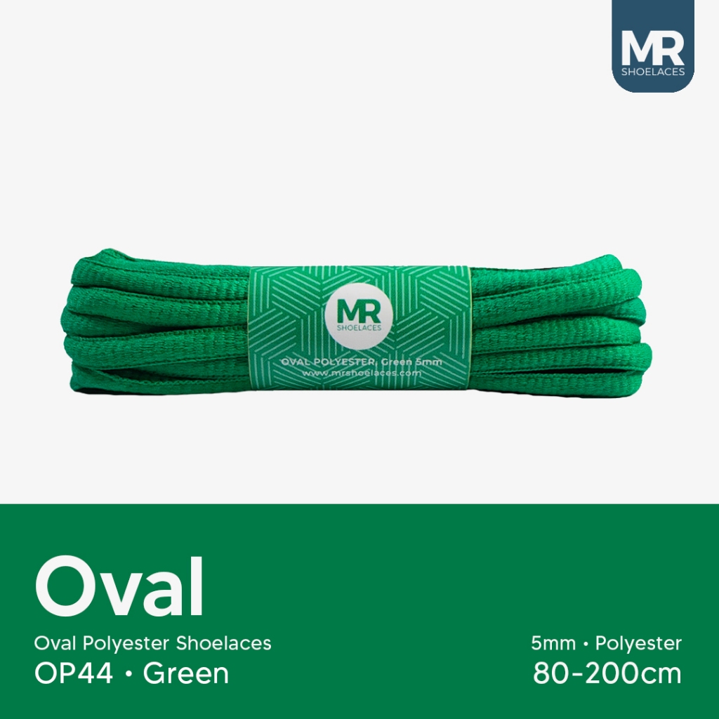 MR Shoelaces OP44 Hijau (Green) Tali Sepatu Polyester Oval 5mm - Panjang Tali 80cm 90cm 100cm 120cm 