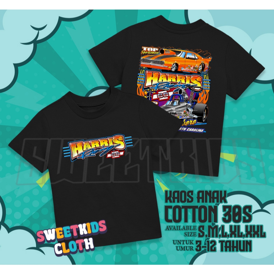 Kaos Anak Nascar Harris Racing / Atasan Baju Anak Motif Mobil Nascar Harris Racing