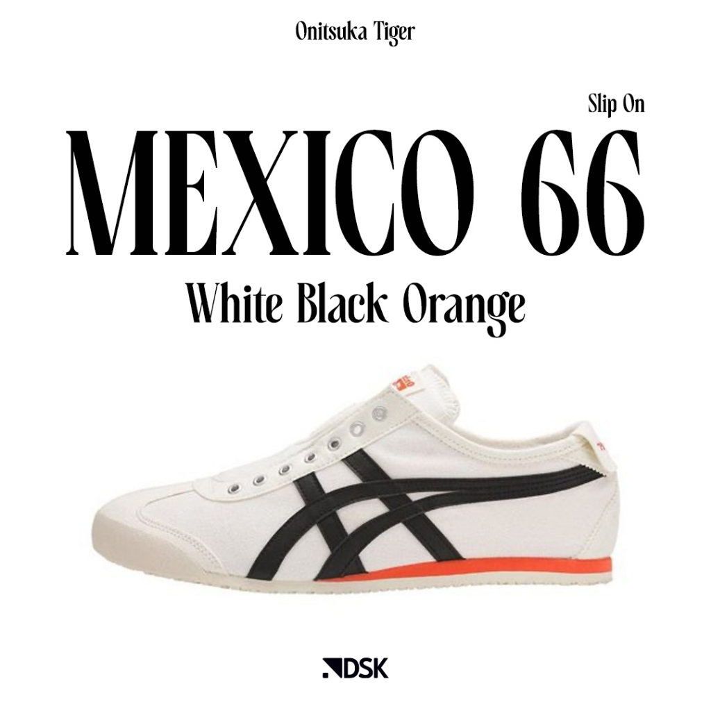 0nitsuka Tiger Slip on Mexico 66 White Black Orange 100% Original Sepatu Slip on Pria Wanita Sepatu 