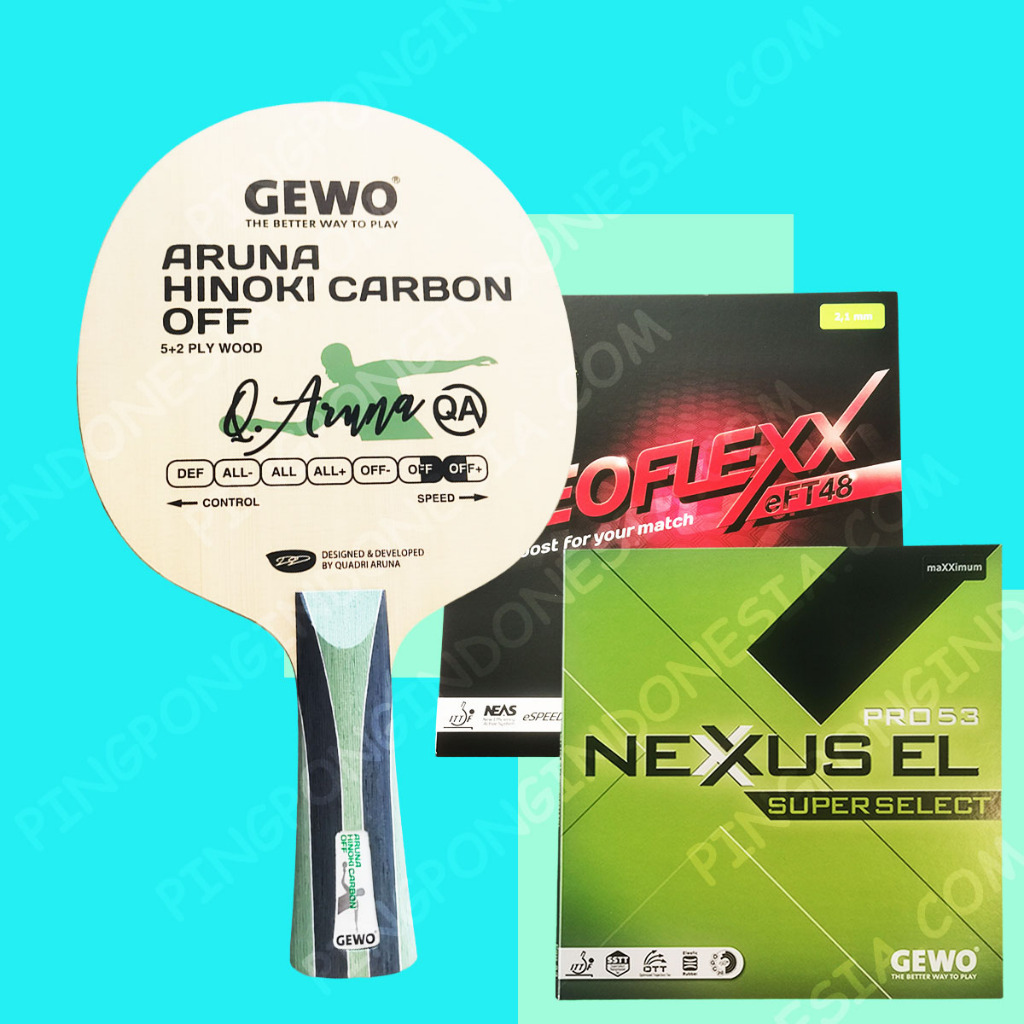 Paket GEWO Aruna Hinoki Carbon OFF & Neoflexx 48 - Set Rakitan Blade Kayu Pingpong Tenis Meja Bet Ra