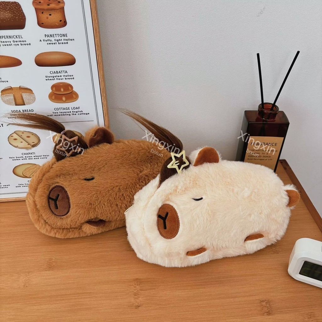 

Fried Hair Capybara Plush Pen Bag Creative Cute Large Capacity Pencil Case Student Storage Bag Multifunctional Stationery Box