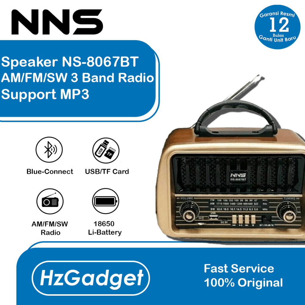 NNS Speaker Radio NS-8067BT Support Mp3, USB/TF Musik Player, Use 18650 Li-Battery