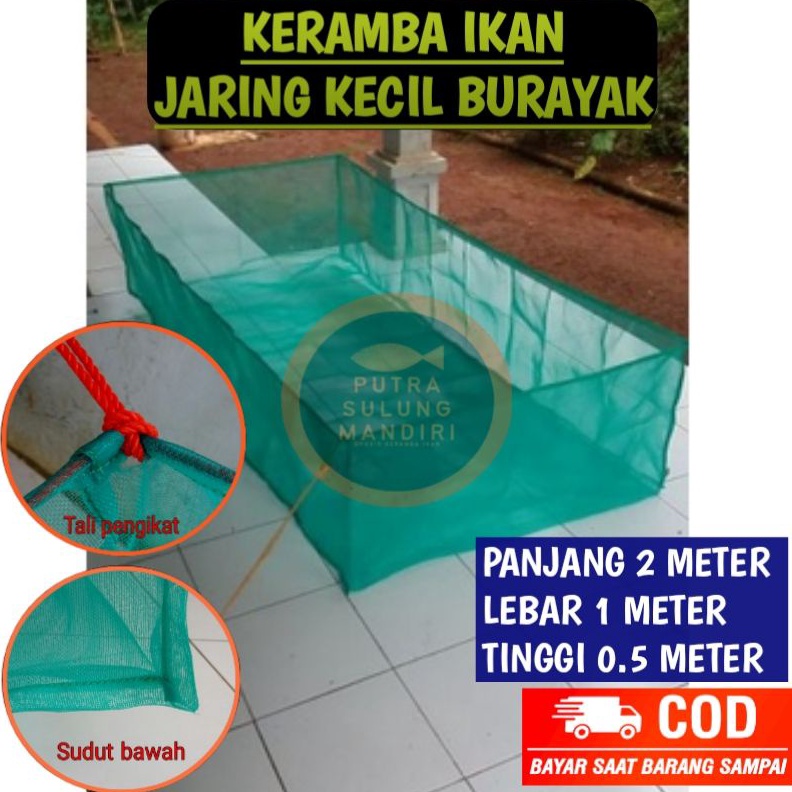 K215 Keramba hapa 2m x 1m x 5m ikan burayak larva anak kain kasa hijau siap pakai tali tambang KODE 