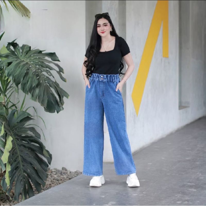 KULOT JEANS PINGGANG KARET CELANA JEANS WANITA