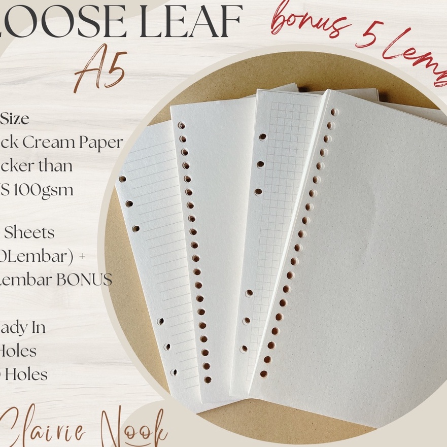 

Wah Clairie Nook Loose Leaf A5 2 Holes 6 Holes Kertas Binder A5