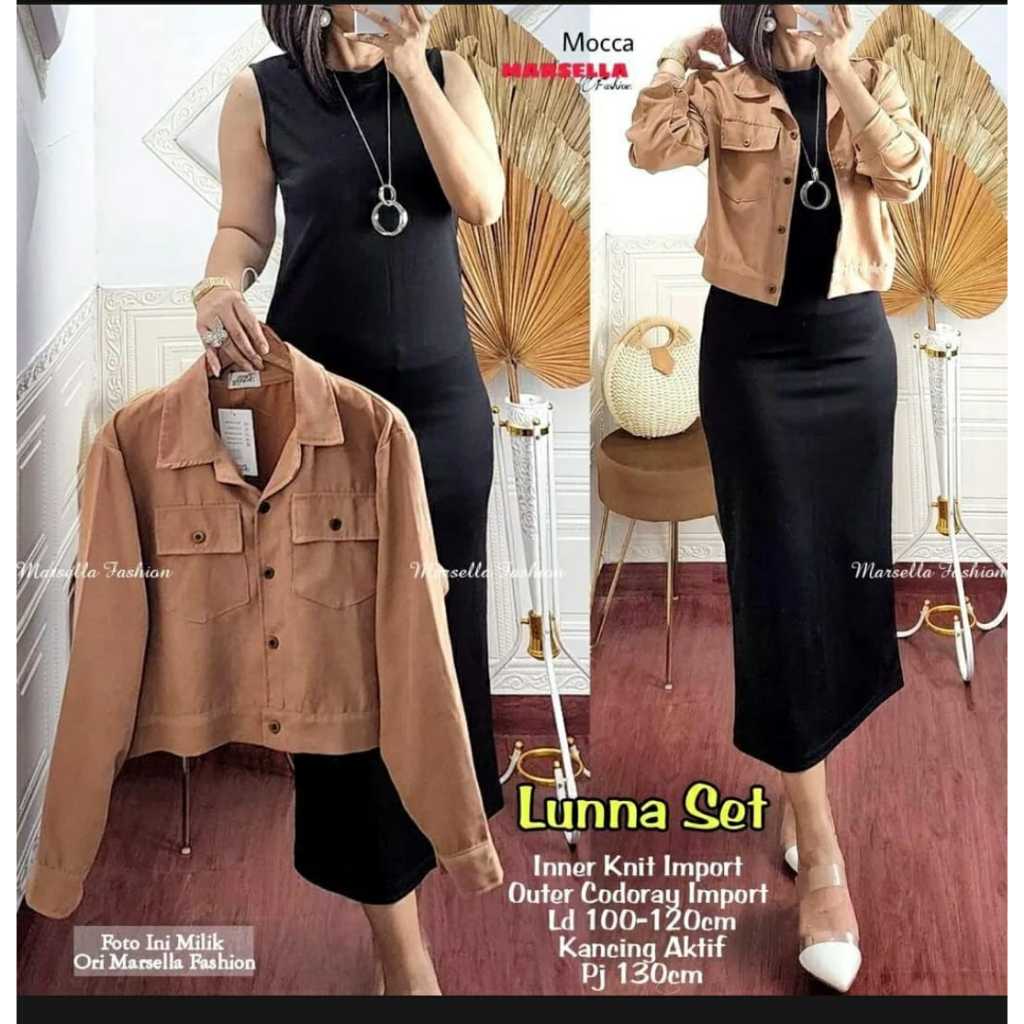COD CENNA SET 1 SET BAJU GAMIS MIDI DRESS INNER SPAN & BAJU CROP MODEL KEKINIAN PILIHAN TERMURAH