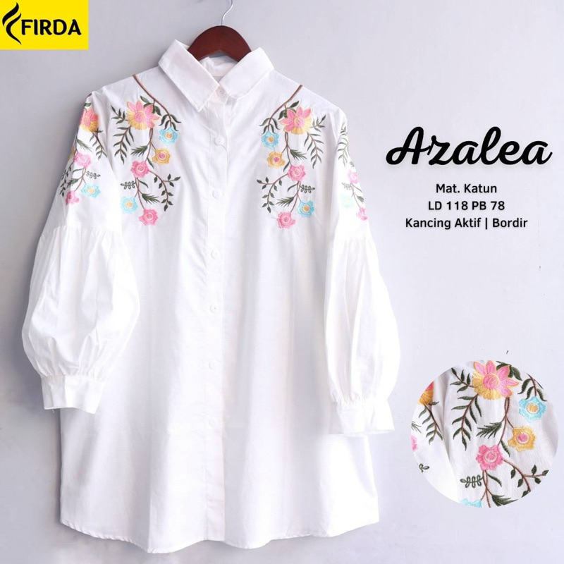 AZALEA ROSSA KEMEJA KATUN BORDIR JUMBO ATASAN WANITA PUTIH BLOUSE KEMEJA TUNIK MOTIF BORDIR JUMBO