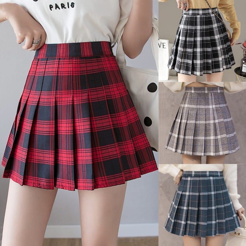 “Rok Mini Plisket Kotak Wanita Korean Style High Waist Aesthetic Rok Sekolah Fashion Bahan Adem Rok 
