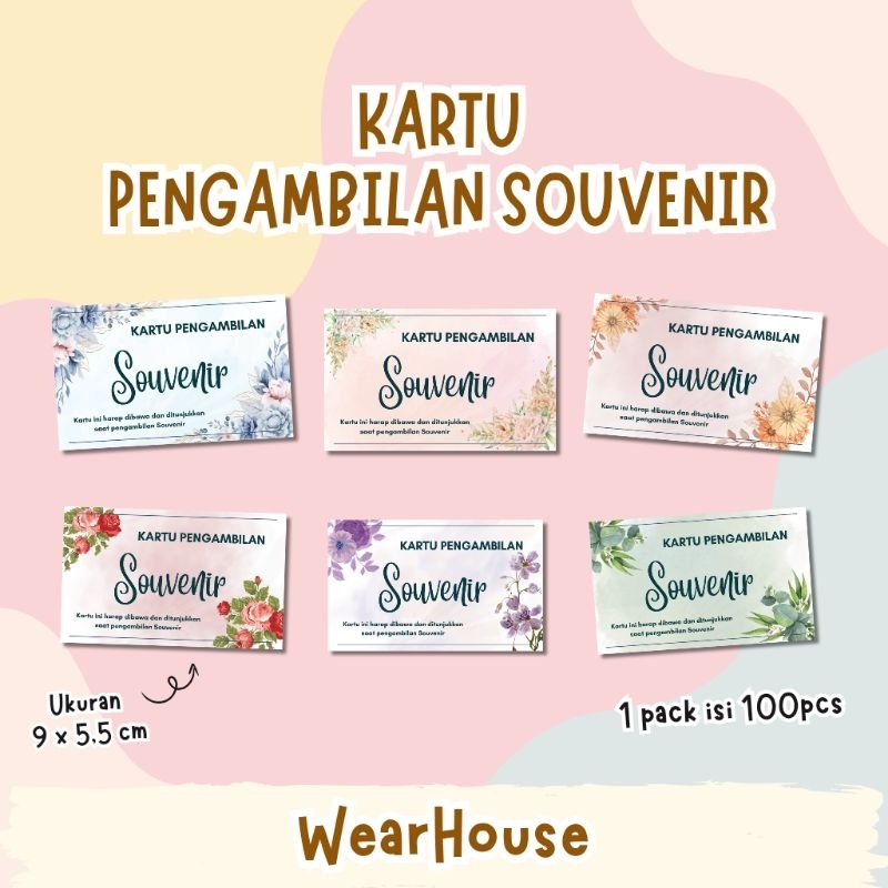 100PCS KARTU PENGAMBILAN SOUVENIR / KARTU SOUVENIR / SOUVENIR PERNIKAHAN / KARTU PERNIKAHAN