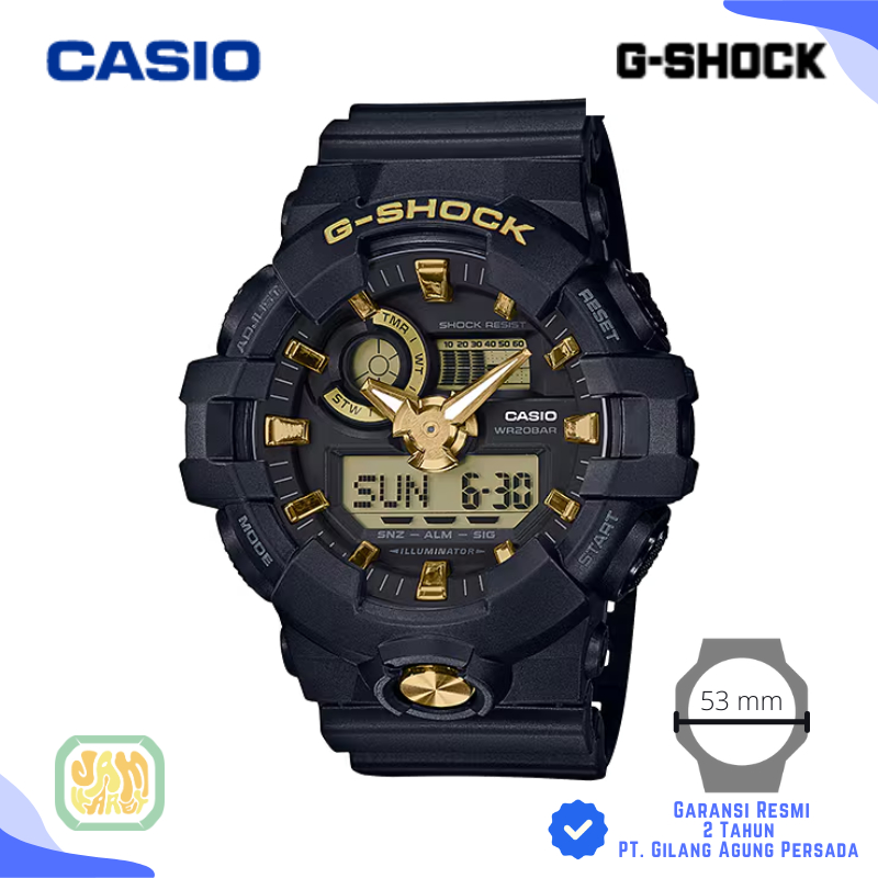 JAM TANGAN PRIA CASIO G-SHOCK GA-710B-1A9 ORIGINAL - GSHOCK GA 710GB 1A9DR HITAM GOLD
