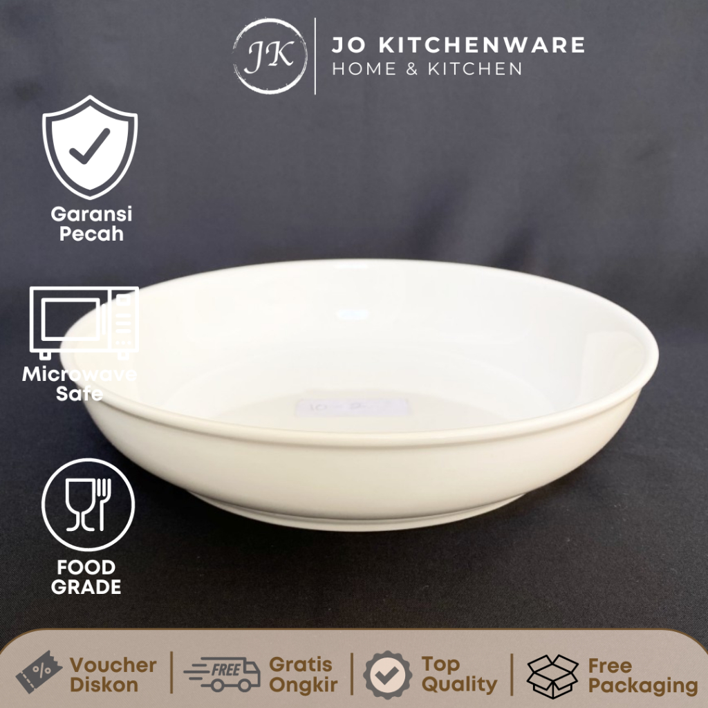 Piring mangkok keramik salad diameter 23-25 cm serbaguna putih polos 10-2,3