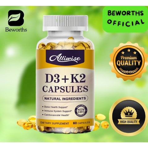 Alliwise Vitamin D3K2 5000IU Kapsel Gigi Penopang Rangka & Jantung Menyerap Mencegah nyeri sendi kar